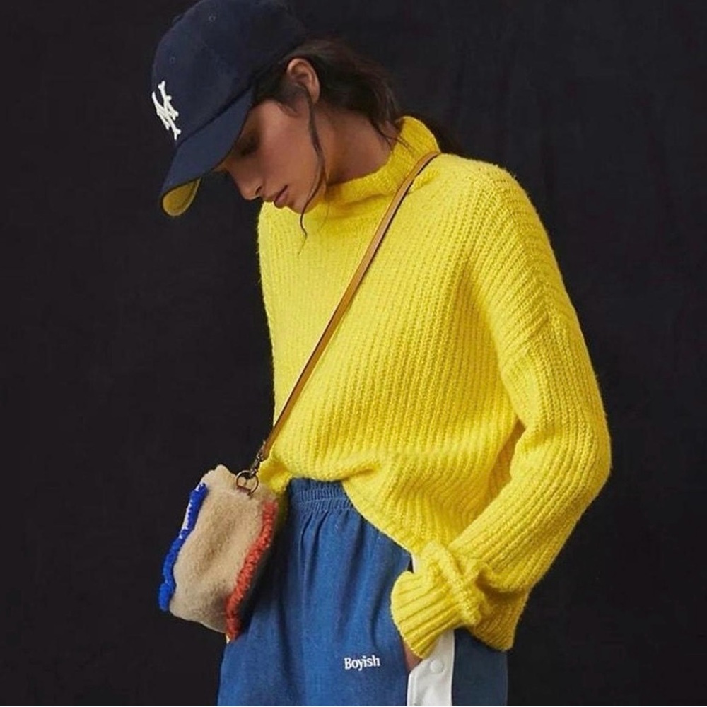 Anthropologie Electric Lemon Mock Neck Knitted Sweater Small